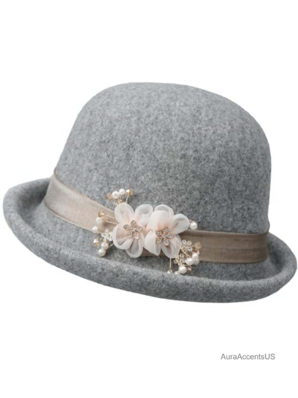 Wool Felt Bucket Hat Handmade Floral Cloche Vintage Wedding Church